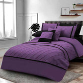 3 Pcs Pinch Pleated Duvet Set -  Purple & Black
